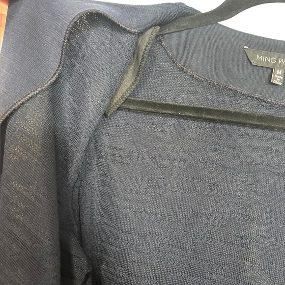 Ming Wang Business Casual Open Front Navy Blue Stripe Cardigan Size Medium - Picture 9 of 12